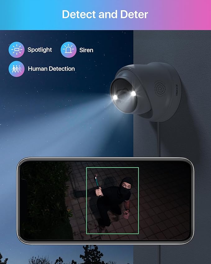 ZOSI 4K PoE Add on Security Camera with Person Vehicle Detection, Sound & Light Alarm, 2 Way Audio, Color Night Vision, 8MP Weatherproof Outdoor Indoor Dome IP Cam, Only Work with ZOSI 4K PoE NVR