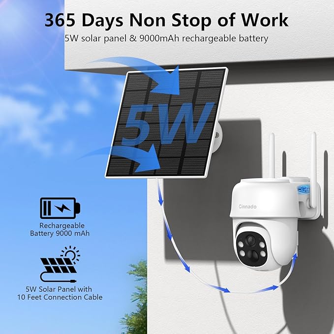 4G LTE Cellular Security Camera-No WiFi Outdoor Camera Wireless with 5W Solar Panel, 2K 360° Color Night Vision, PIR Motion, TF Card Storage, Works with Alexa, SIM Card Included, B6 4G 1P