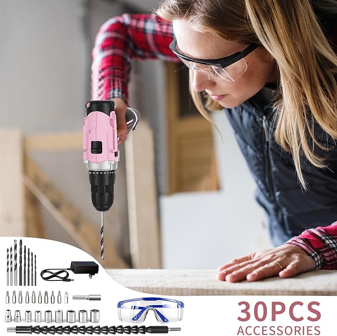 GardenJoy Cordless Power Drill Set: 12V Electric Drill with Battery and Charger, 2 Variable Speed,