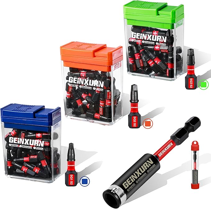 Impact Square Screwdriver Bits Set,90 Pcs 1" Magnetic (SQ1/SQ2/SQ3) S2 Steel Multi Driver Bits and 1 Pcs Bit Holder with Storage Colorful Box