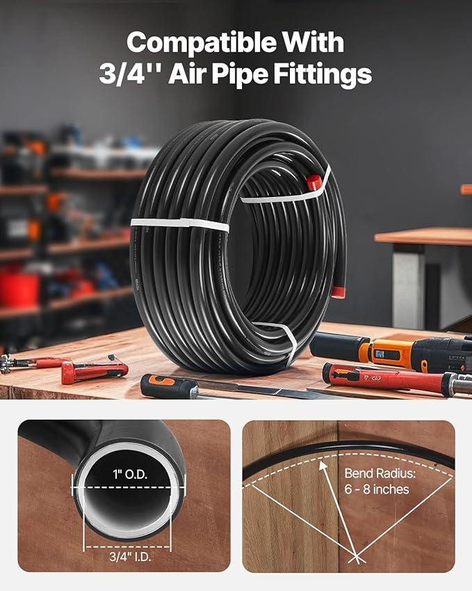 VEVOR Air Compressor Line Kit, 100FT x 3/4", HDPE-Aluminum Compressed Air Piping System, Leak-Proof, Pressure-Resistant & Easy-to-Install, Compressed Air Line Tubing Kit for Garages Workshops, Black