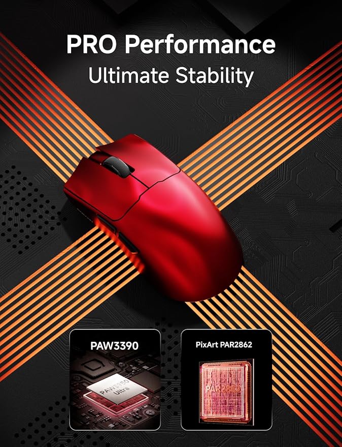 S9 Ultra Wireless Gaming Mouse, 59G Ergonomic Computer Mouse, Triple Modes, 8K Polling, PAW3950 42K DPI Optical Sensor, Kailh Switch, 250h Battery Life, Programmable for PC/Win/Mac(Red)