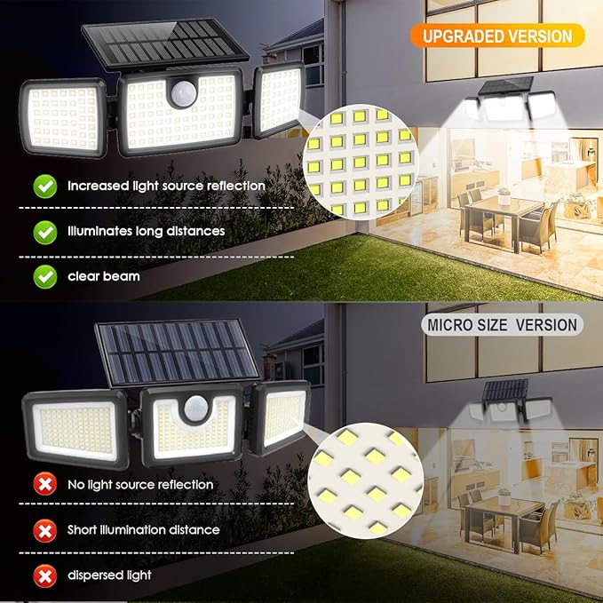 Solar Lights Outdoor, Solar Motion Deck Lights Outdoor for Deck with High Brightness, Larger Built-in Tempered Glass Panel, Sensitive PIR Motion Inductor (Non-Remote,1-Pack)