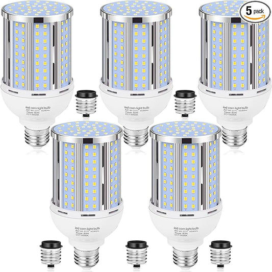 80W LED Corn Light Bulb(5 Pack),(800 Watt Equivalent) Fanless E26/E39 Medium/Large Mogul Base LED Cob Lamp 5000K Daylight 11,600LM for Outdoor Indoor Garage Warehouse Factory Workshop Street Backyard