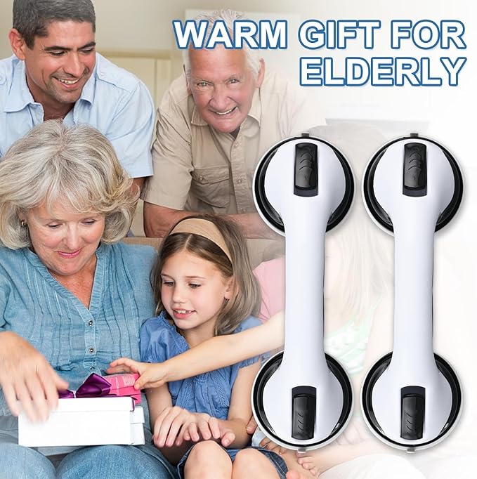 Grab Bars for Bathtubs and Showers, 2 Pack Shower Handle 12 Inch Strong Suction Shower Bar, Safety Bars for Shower Chair, Bathroom Grab Bar for Senior Black White