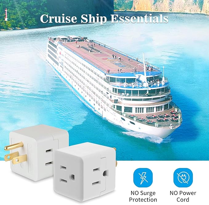 3 Outlet Wall Adapter,Multi Plug Wall Outlet Extender,3 Prong Plug Adapter-Grounded Wall Tap Power Plug Expander,3 Outlet Power Outlet Extender,Multiple Outlet Splitter,White,2-Pack