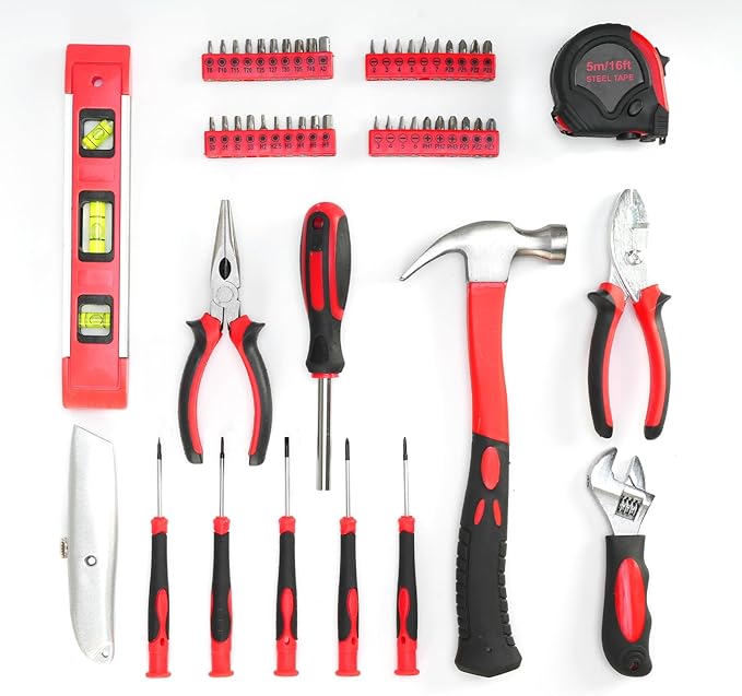 Multi-Purpose Tool Kit with Compact Round Pouch, 164-Piece, Scarlet 12 x 11.4 x 2 inches