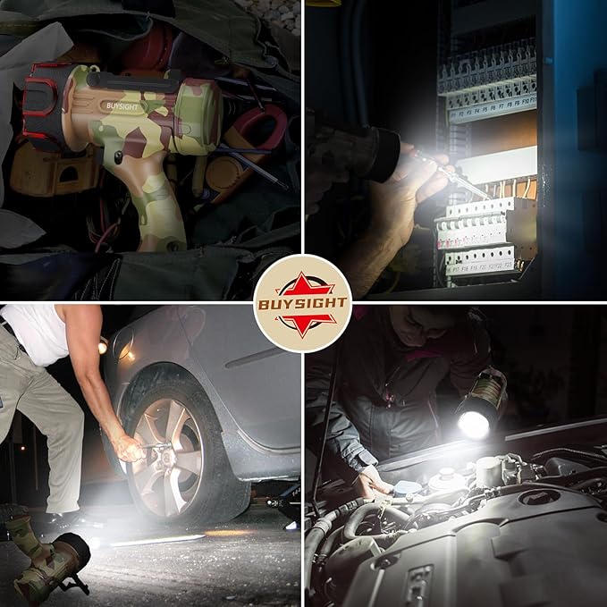 BUYSIGHT Rechargeable Spotlight Flashlight, HIgh Lumen Hand held Spotlight Waterproof Flashlight Hunting Lamp with red Filter(Camouflage Gray Mini)