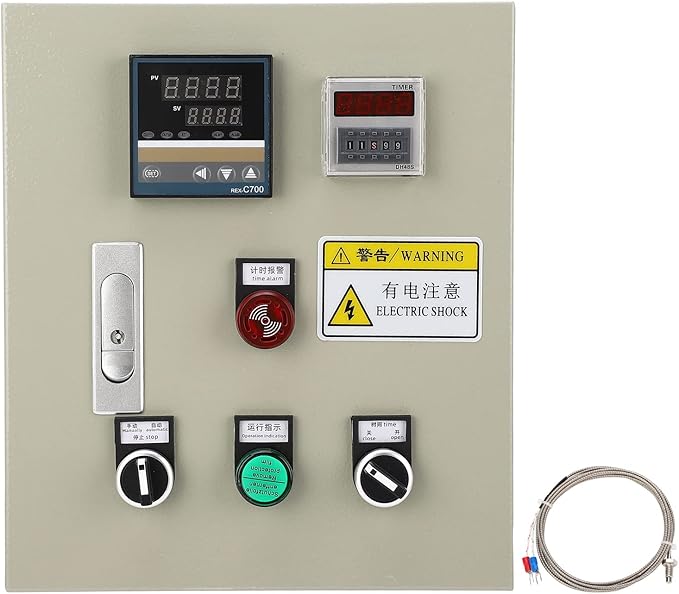 PID Temperature Controller Kit Voltage AC 100~240V with SSR 40DA Solid State Relay,K Type Thermocouple Sensor and Black Heat Sink,3 Phase 15KW High Accuracy Digital Display Smart Temp Control Box 380V