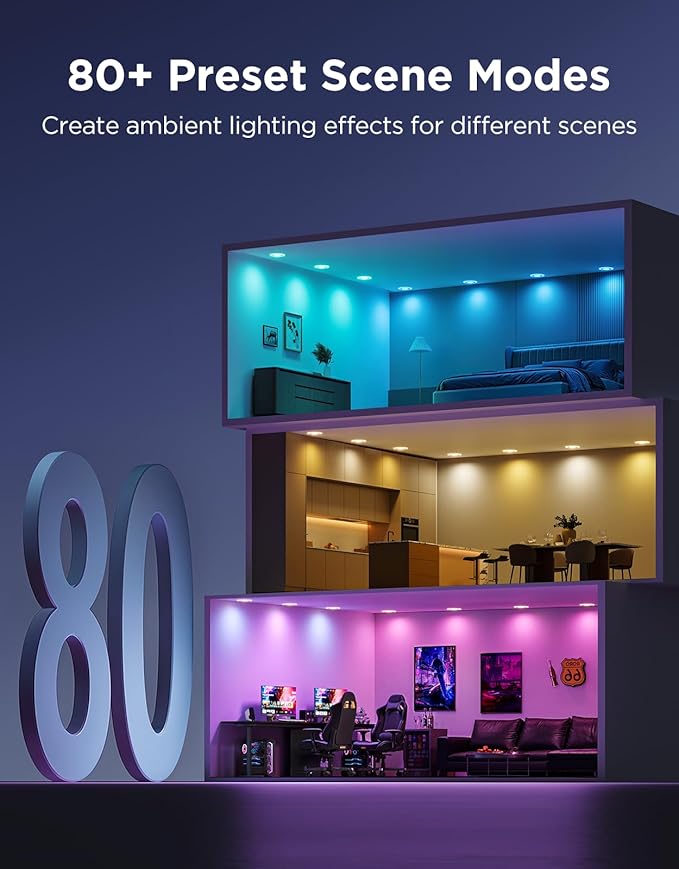 Govee Smart Recessed Lighting 6 Inch, Matter RGBIC LED Recessed Light Work with Alexa, Google Assistant, Dimmable 1100LM Canless Downlight with Junction Box for Living Room, Bedroom, Kitchen 4 Pack