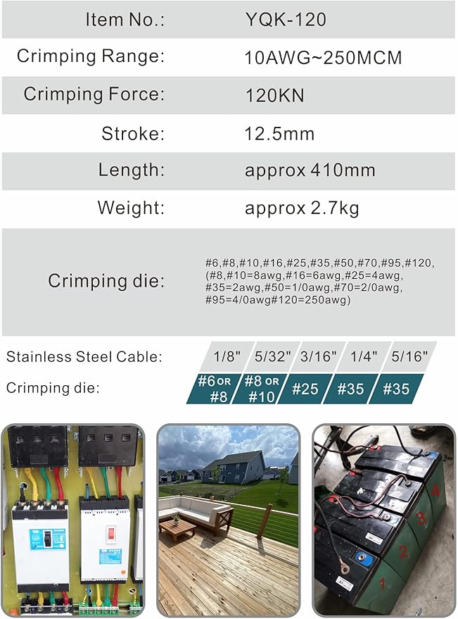 AMZCNC Hydraulic Wire Crimper Battery Lug Terminal Cable Crimping Tool, Crimps 10 AWG to 4/0 AWG, Cable Crimping Tool with 10 Pairs of Dies 12 Ton
