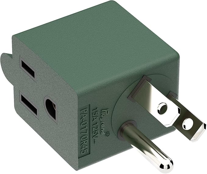 90 Degree Adapter Right Angle USA 3-Prong Male-Female Adapter, 5-15P to 5-15R Direction Changer, Green PA-0170R45G