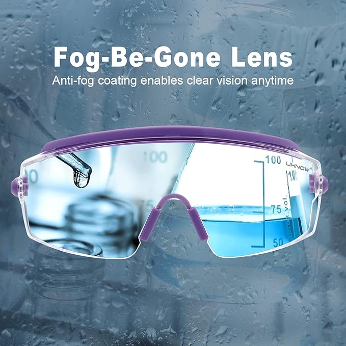 UKNOW Safety Goggles Over Glasses, Anti Fog Safety Glasses with Clear Wraparound Lens, ANSI Z87.1 Protective Eyewear