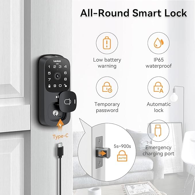 Video Smart Lock with Doorbell, 6 in 1 Keyless Entry Door Lock, Built-in WiFi Camera Deadbolt Lock for Front Door, Fingerprint, Keypad Code, App Control, Voice Control, Auto Lock, IP65, Video Calling