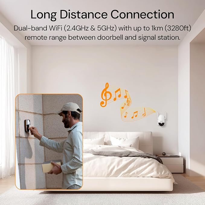 2025 Newly Video Doorbell Camera Wireless with Solar Powered and Battery, AI Motion Detection, 3280ft Wireless Long Range Signal, HDR Ultra-Clear 2.4g & 5g Video Doorbells Camera with Chime