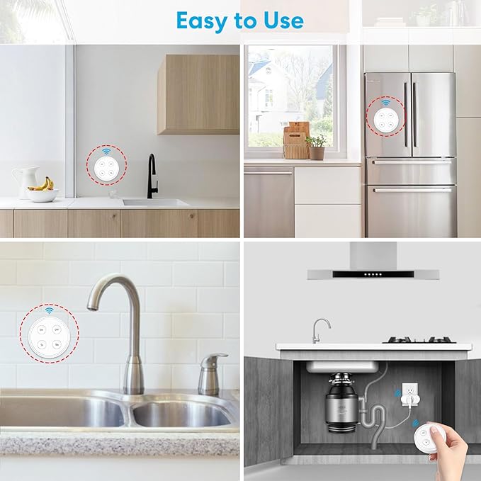 Garbage Disposal Wireless Switch Kit, Sink Top Waste Disposal On/Off Switch Remote with 5s/10s Timer, Air Switch Replacement for Waste Food Disposer Up to 1HP, 16A/1800W, White