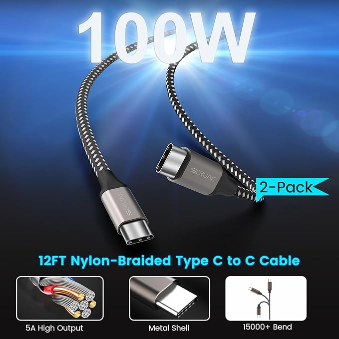 45W USB-C Charger, 2-Pack 45 Watt Super Fast Charger Type C Wall Charging Block with 2X 12FT Type C Cable for Samsung Galaxy S25 Ultra/S25/S25+/S24 Ultra/S23+/S23/S22/S20,Note 10/20,Tab S9/S8