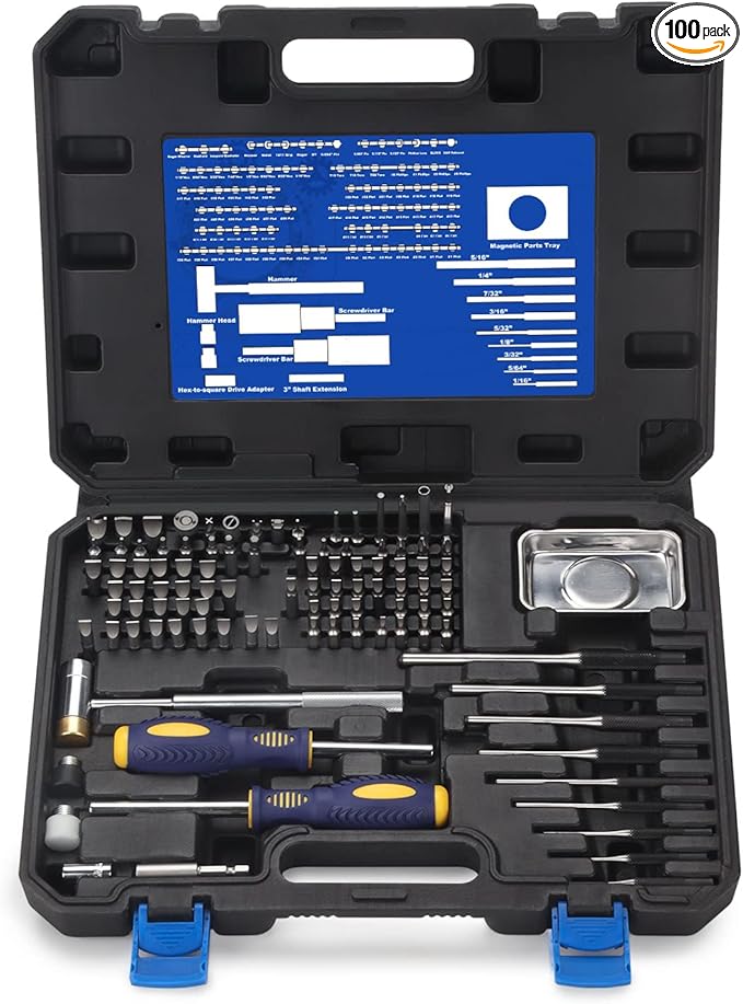 Precision Screwdriver Set, 100-Piece Torque Screwdriver Engineering Repair Kit, Roll Pin Punch Set with Magnetic Screwdriver Handle and Storage Case for Maintenance