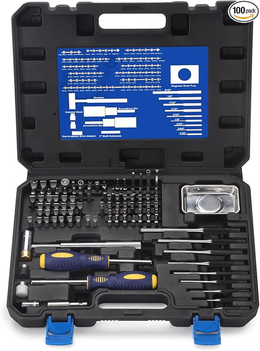 Precision Screwdriver Set, 100-Piece Torque Screwdriver Engineering Repair Kit, Roll Pin Punch Set with Magnetic Screwdriver Handle and Storage Case for Maintenance
