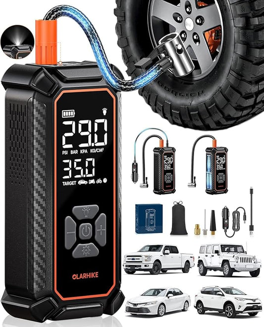 OlarHike Cordless Tire Inflator Portable Air Compressor, Dual Power Mode - 6000mAh & 12V DC, Air Pump for Car Tires, Motorcycle, Bicycle, Electric Pump with LED Light & Digital Pressure Gauge