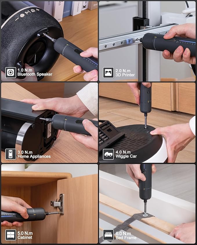 Fanttik S2 Pro Electric Screwdriver, Cordless Screwdriver Set, 7 Torque Settings, 0.5 to 6N.m, 20 Magnetic Bits, 1/4''Hex Shank, with 90° Angle Adapter, for Furniture, Household Repairs