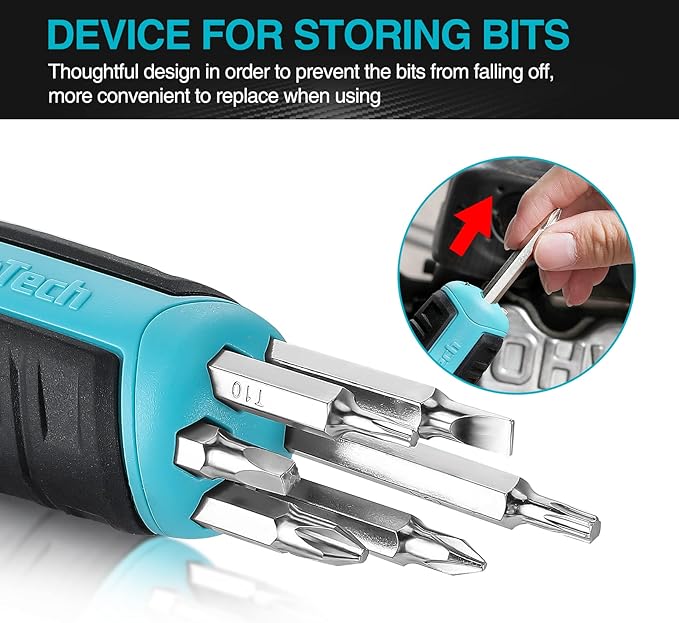 DURATECH 2PCs Ratcheting Screwdriver Set, 12-in-1 Multi-bit Standard/Stubby Screw Driver Set, Premium S2 Steel, Innovated Bits Quick-Load Mechanism, with Phillips, Slotted, Torx, Square Bits