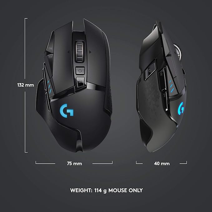 Logitech G502 Lightspeed Wireless Gaming Mouse with Hero 25K Sensor, PowerPlay Compatible, Tunable Weights and Lightsync RGB - Black