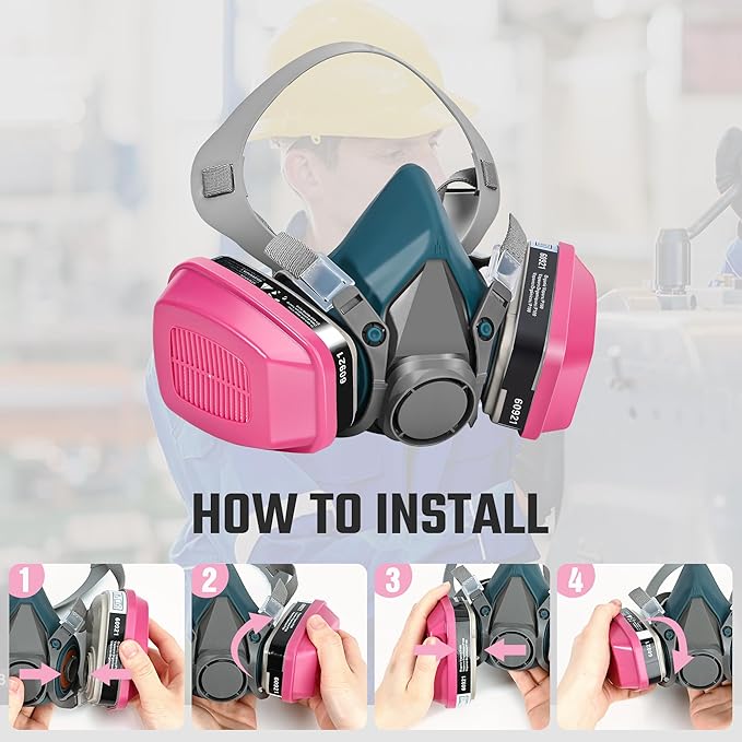 Reusable Half Facepiece Respirator Mask - Gas Masks with 2 Pieces 60921 Filters for Organic Vapor Protection Chemicals Spray Welding Epoxy Resin Dust 6200 Blue