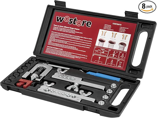Wostore Professional Brake Line Flare Kit for Single, Double (SAE) Flares & Bubble (ISO) Flares with Tubing Cutter Pipe Reamer for 3/16-5/8" 7 Sizes