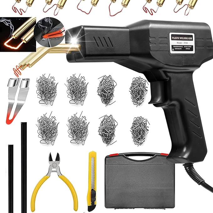 Plastic Welder,2 in 1 Plastic Welding Repair Kit with 1000pcs Hot Staples,2pcs Plastics Welding Rods,knife,Plier, Hot Staples Weld Gun Repair Kit for Car Bumper And Most Plastics(Black)
