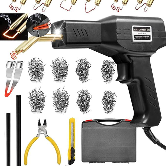 Plastic Welder,2 in 1 Plastic Welding Repair Kit with 1000pcs Hot Staples,2pcs Plastics Welding Rods,knife,Plier, Hot Staples Weld Gun Repair Kit for Car Bumper And Most Plastics(Black)