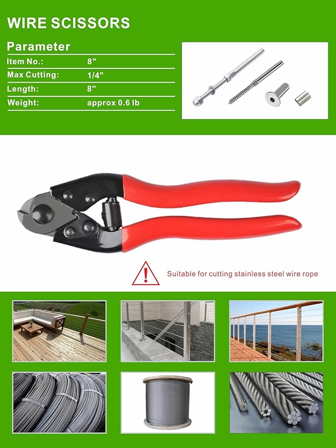 AMZCNC 1/8” Wire Rope Crimping Tool Hydraulic Hand Crimper Tool for Stainless Steel Cable Railing Fittings for 1/8" 3/16" Cable –Wire Swaging Tool 8 Ton and Stainless Steel Cable Cutter