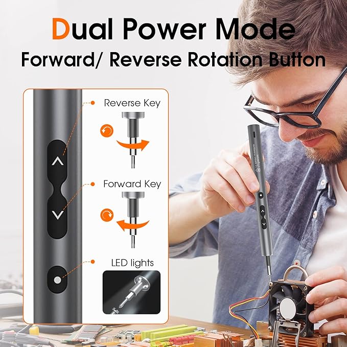 UF-TOOLS Mini Electric Screwdriver, 62 in 1 Cordless Rechargeable Small Power Screwdriver Set with 48 Bits, Led Light and Magnetic Mat, Professional Repair Tool for Phone Watch Camera Laptop PC