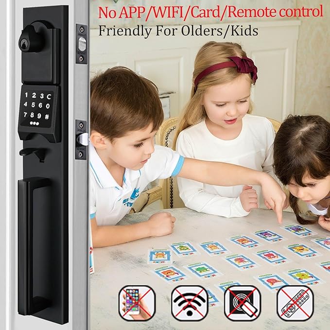 NEWBANG Left-Handed Matte Black Electronic Smart Handleset with Keypad Lock for Double Front Door（Keys Reserved）,MDHST2016DB-E-SET-LH