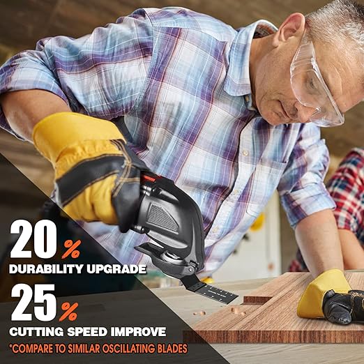 50 Pcs Oscillating Tool Blades,Proffesional Multi Tool Blades Kits, Include 2 Pcs C-clip Adapter and 5 Pcs Sandpaper, 1-3/8" Fine Tooth Quick Release Wood Plastic Oscillating Saw Blades