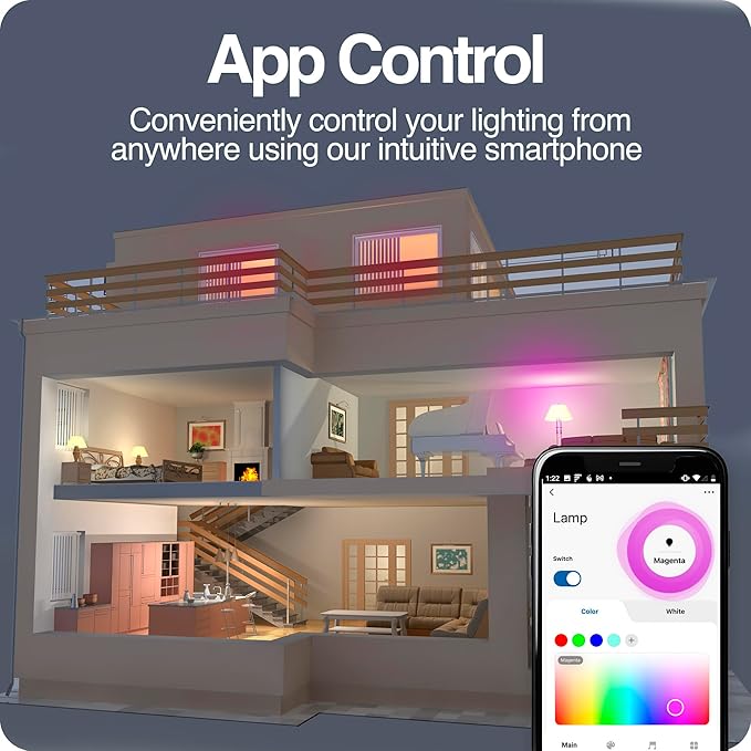 Intermatic ABRA A19 Wi-Fi Smart Bulb, 800 Lumens - Voice Controlled RGB LED, Compatible with Alexa & Google Home - Timers & Schedules, 2.4 GHz Wi-Fi Only, No Hub Required (4 Pack)