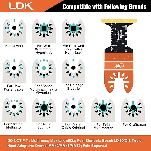 LDK 20pcs Titanium Oscillating Saw Blades, Universal Multitool Blades for Metal Wood Cutting, Multi Tool Blades Fit Dewalt Worx Rockwell Ryobi Bosch Fein Milwaukee