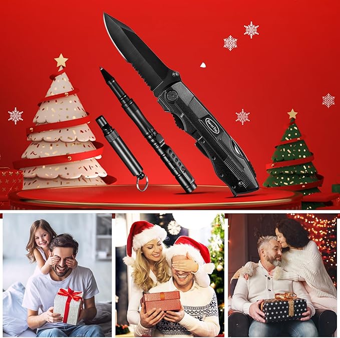 RoverTac Pocket Multitool Knife Multi Tool Set, 15-in-1 Multitool Knife, Tactical Pen with Glass Breaker, Emergency Whistle, Perfect for Camping Hiking Survival Fishing Car tool Kit, Gifts for Men