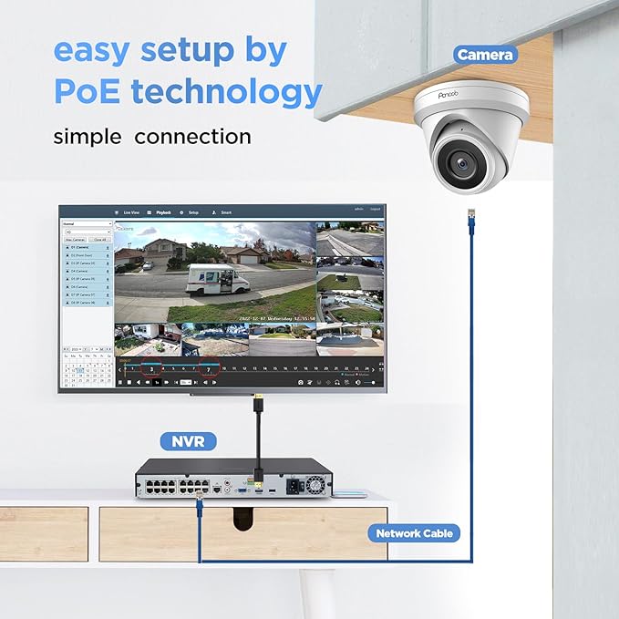 16 Channel Security Camera System 4K PoE, 16x 8MP Wired IP Turret Dome Camera with AI Human Vehicle Detection, Built-in Mic, Remote Access 24-7 Recording, 4K 16CH NVR 4TB HDD, PD93A1616-8M