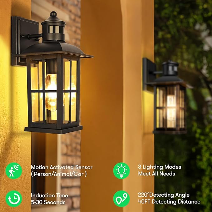 Motion Sensor Outdoor Light - Advanced Dusk to Dawn Exterior Lantern Fixtures Wall Sconce, Waterproof Porch Light Fixtures Wall Mount for Entryway Garage, Anti-Rust 100% Aluminum
