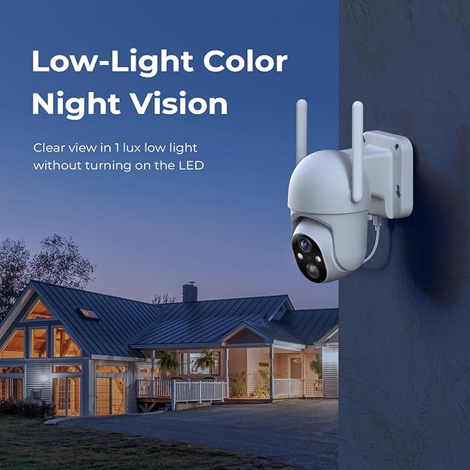SEHMUA 2K Solar Security Cameras Wireless Outdoor, Low-Light Color Night Vision, 360° Live View, 2-Way Talk, PIR Motion Sensor, 2.4GHz Wi-Fi, White, 2 Pack