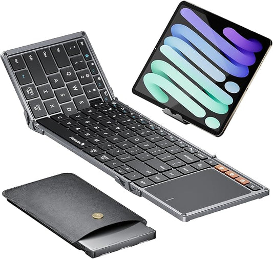 ProtoArc Foldable Keyboard with Touchpad, XK01 TP Folding Portable Keyboard, Full Size Keys, Large Trackpad Bluetooth Travel Keyboards for iPad Laptop PC Tablets - Black Gray