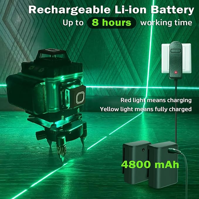 Laser Level, 4 x 360° Laser Level with Tripod, Self Leveling Laser Level 4D Green Lazer Level 16 Lines Laser Level 360 Self Leveling for Construction, Picture Hanging, Floor Tile, Renovation