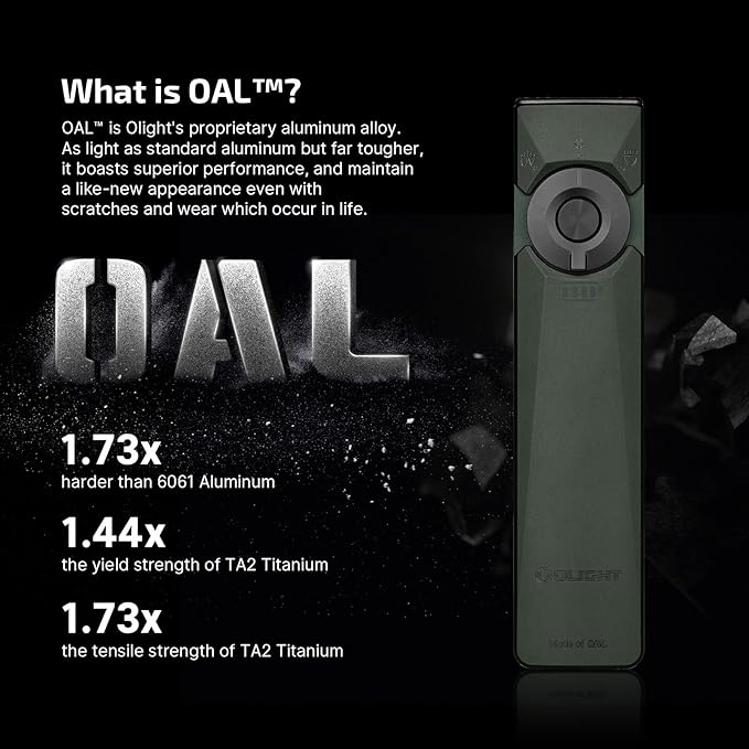 OLIGHT Arkfeld Ultra 1400 Lumens EDC Flat Flashlight, Rechargeable Pocket Light with White LED, UV, and Green Beam (Olive Grey)