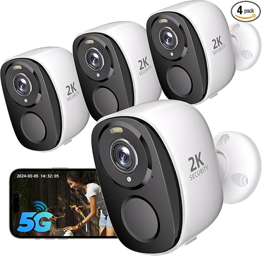 4PC 2.4G/5GHz WiFi Security Cameras Wireless Outdoor,2K Battery Home Security Camera with AI Detection,Siren, Surveillance Indoor Home Camera, Color Night Vision,2-Way Talk,IP65, Cloud/SD, Works Alexa