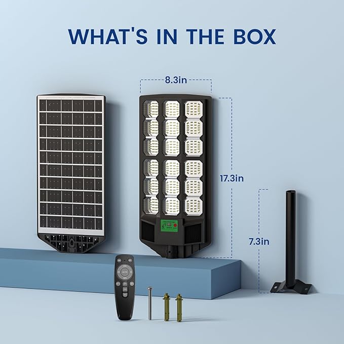 Solar Street Lights Outdoor, 10000K Ultra Bright LED, Waterproof IP65, Motion Sensor, Dusk to Dawn, Suitable for Commercial Area, Parking Lot, 1 Pack