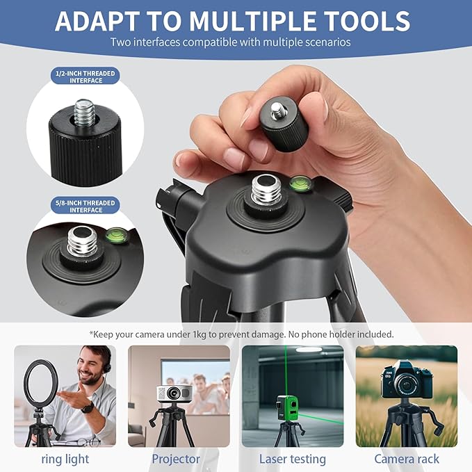 Laser Level Tripod, Adjustable Height, Lightweight Construction with Secure Mount