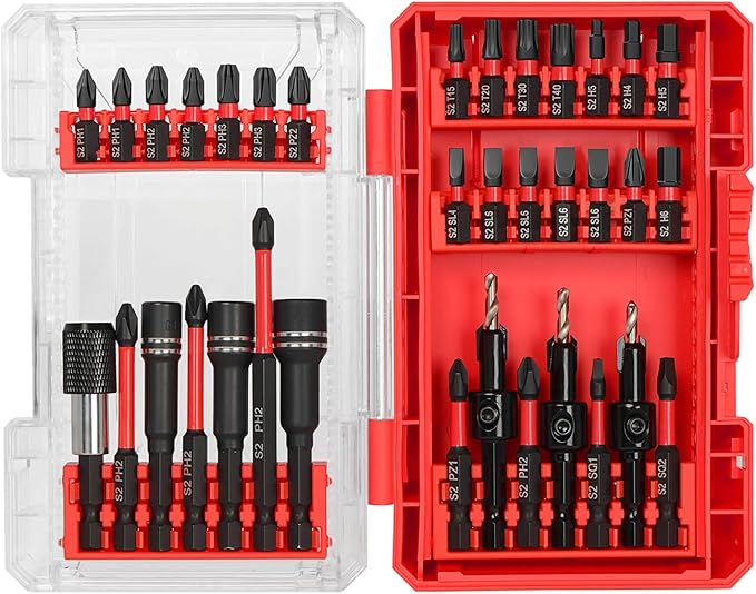 35Pcs Impact Driver Bits Set with a Storage Case, 28 Magnetic Screwdriver Bits, 3 Hex Countersink Drill Bits, 3 Sockets, Quick Change Chuck, for Power Screwdrivers Electric Drill Drivers