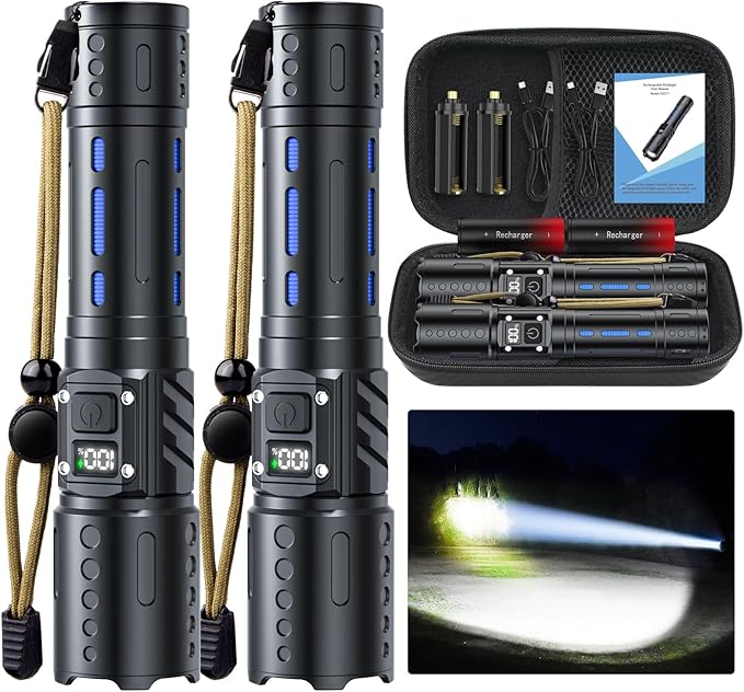 Hoxida Rechargeable LED Flashlights High Lumens, 2000LM Super Bright Flashlight with Memory Function & Stepless Dimming, 5 Modes Powerful Waterproof Handheld Flashlight for Camping Emergencies