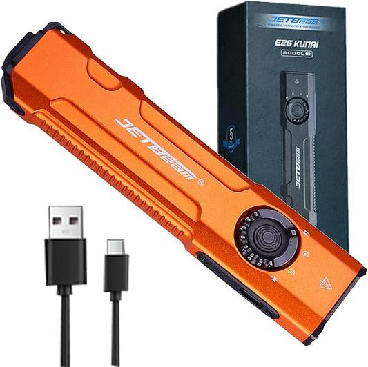 JETBeam E26 EDC Tactical Flashlight 1800 Lumens USB-C Rechargeable with Green Beam,365nm UV and White LED Combo Portable Pocket Lights,Triple Sources for Emergency,Working,stain Detecton(with Battery)